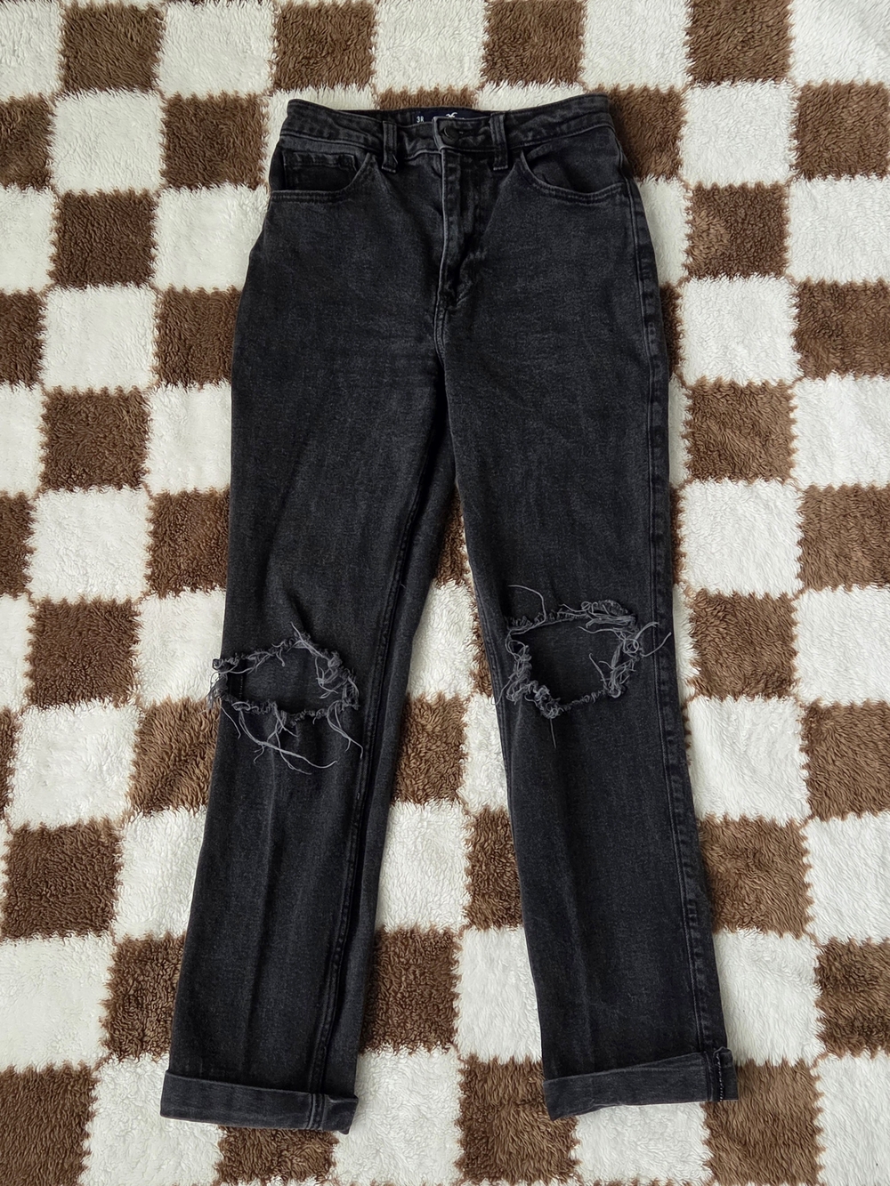 Hollister 90s Vintage Straight Black Ripped High Rise Jeans
